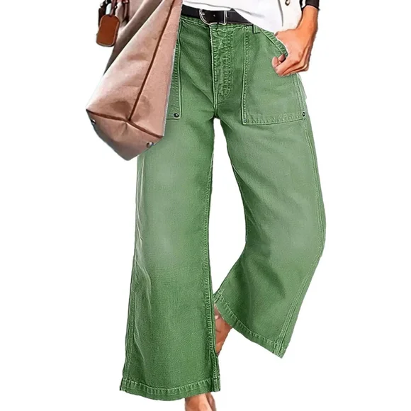 Flamingals Straight Wide Leg Jeans for Women Mid Waisted Casual Raw Hem Denim - Picture 2 of 6